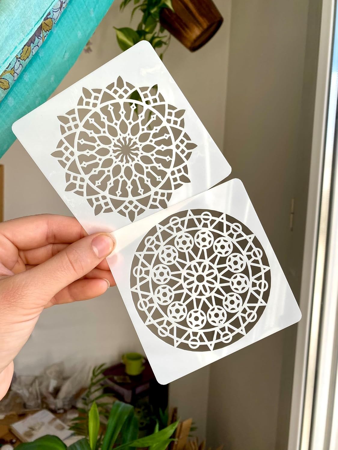 Pack of 9 Mandala Stencil for Painting – 3.93 Inch Plastic Flower Mandala Stencils