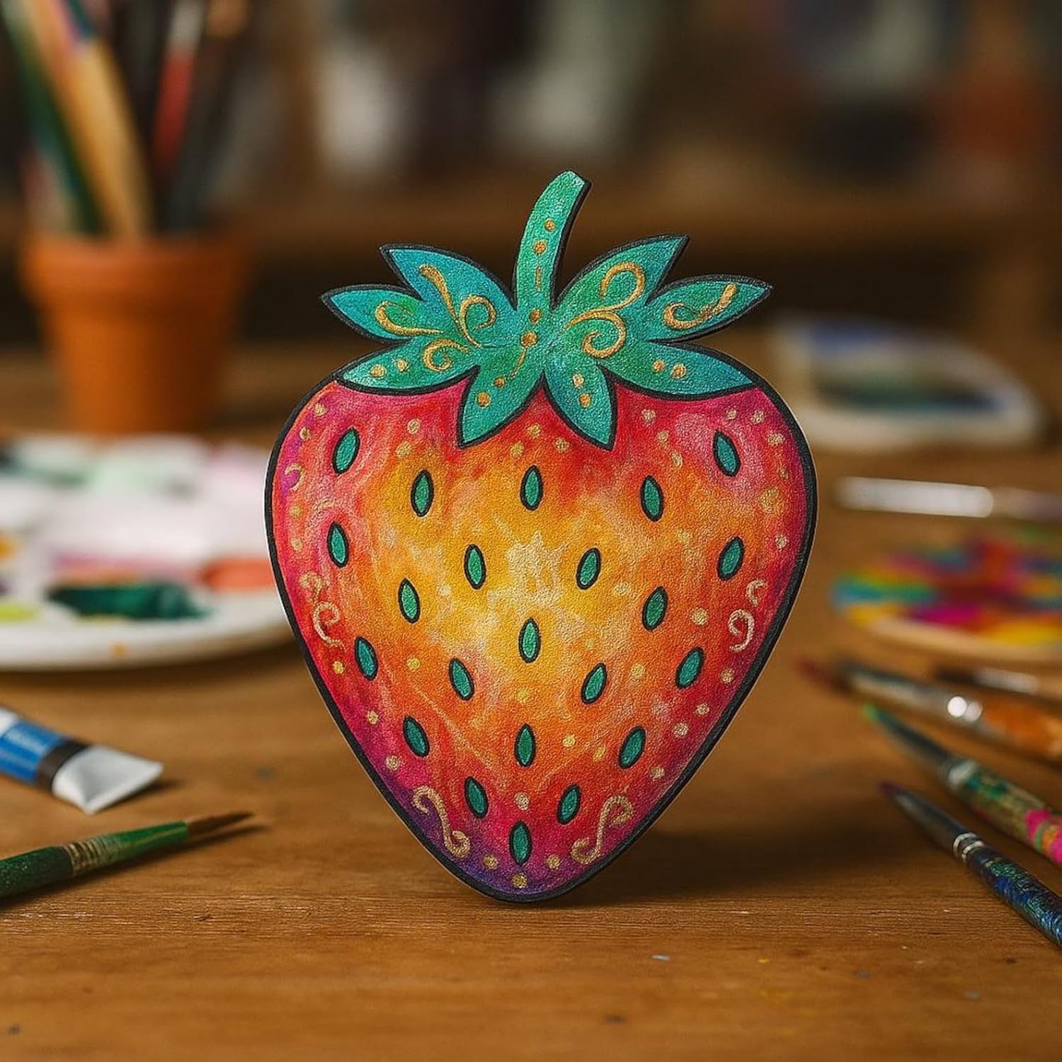 10 Pcs Strawberry Wooden Craft Blanks | 4 Inch MDF Strawberry Cutouts | DIY Fruit Craft Shapes for Painting