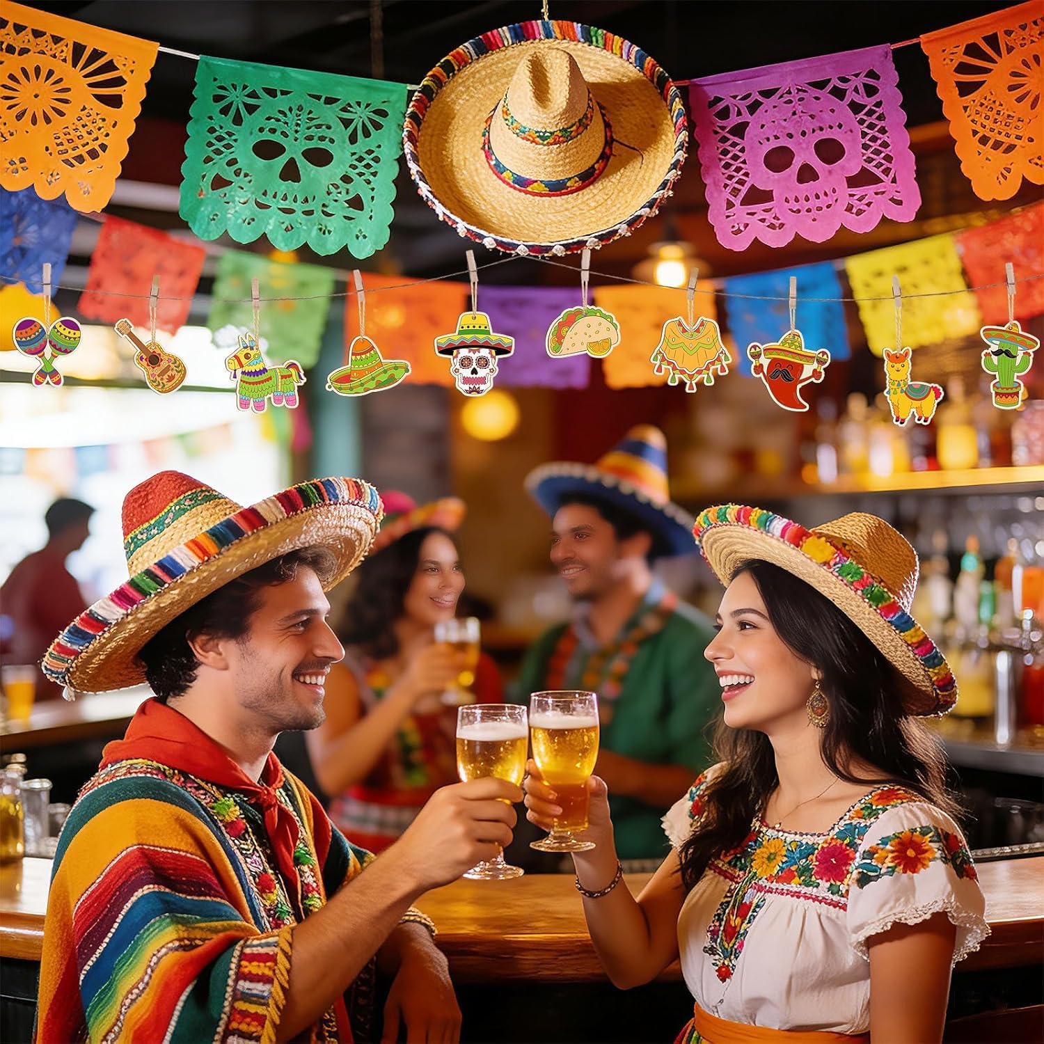 12 Pcs Cinco De Mayo Wooden Cutouts for DIY Craft | Mexican Fiesta Theme Unfinished Wood Shapes for Painting