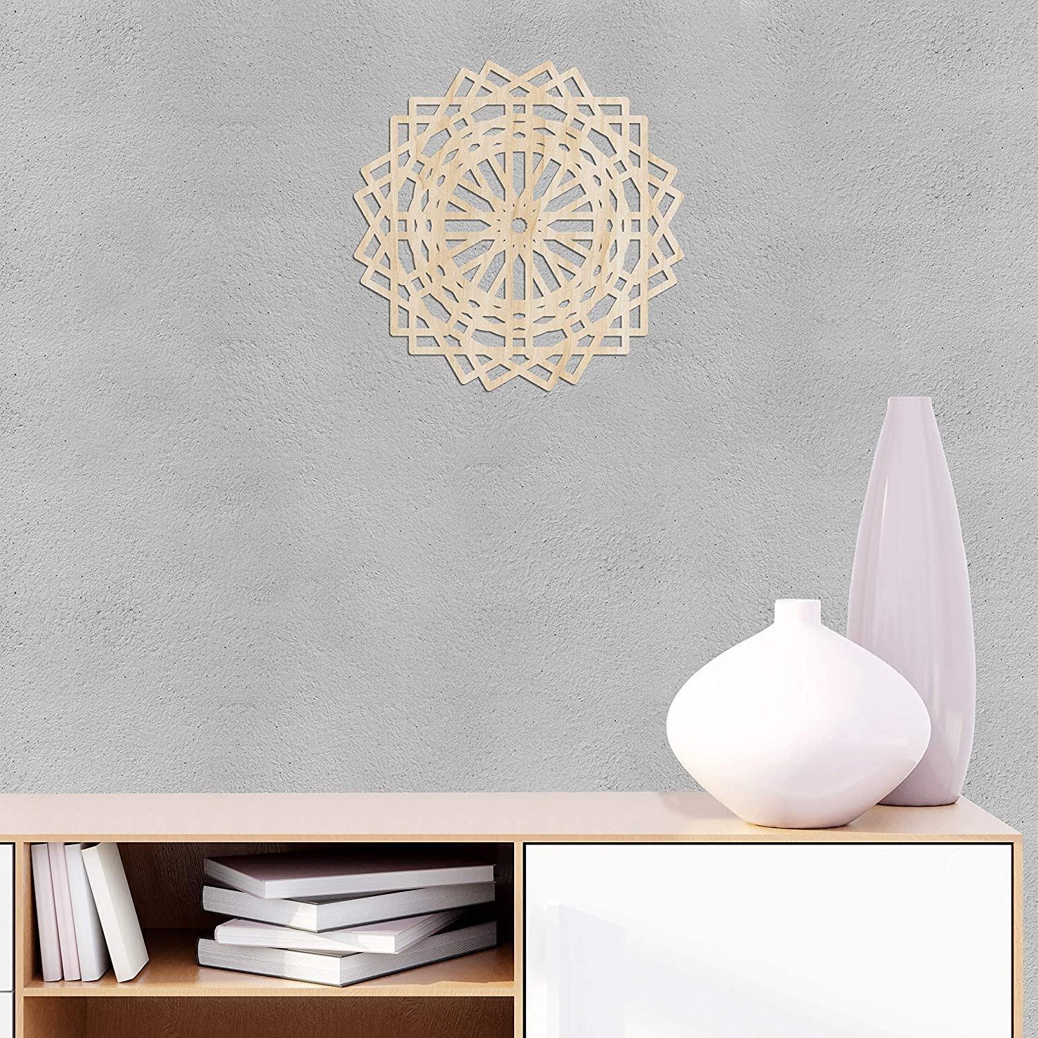 Haoser Mandala Wooden Wall Art, Traditional Star Ornament Polygonal Details, Birch Wood Plywood Rustic Wall Art Accent for Hallway Bedroom Living Room Cafes and Offices (Mandala Design-10_30CM) - Haoser