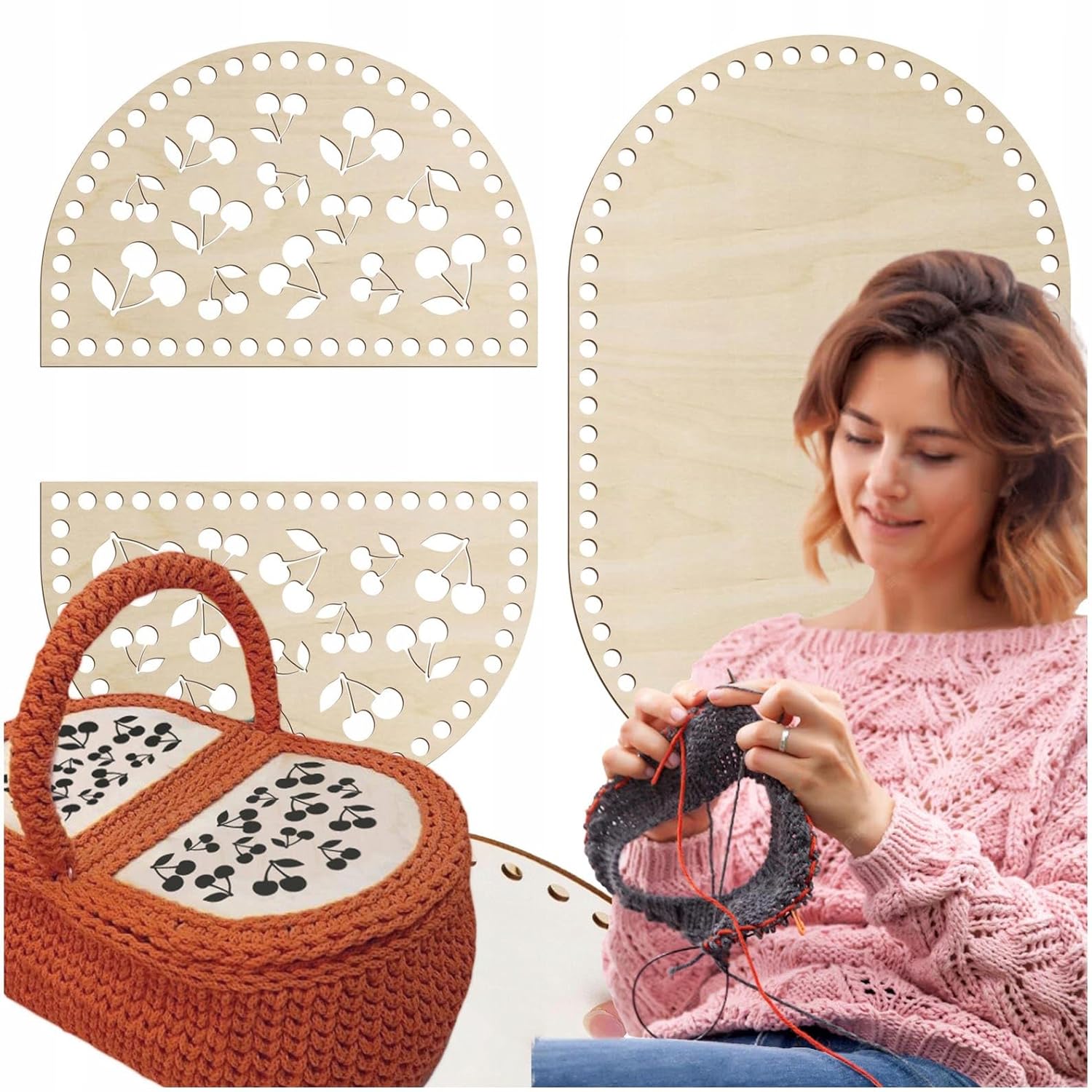 Pack of 3 Wooden Basket Base & Lid Set for Crochet DIY Crafts | Picnic Basket Base Kit