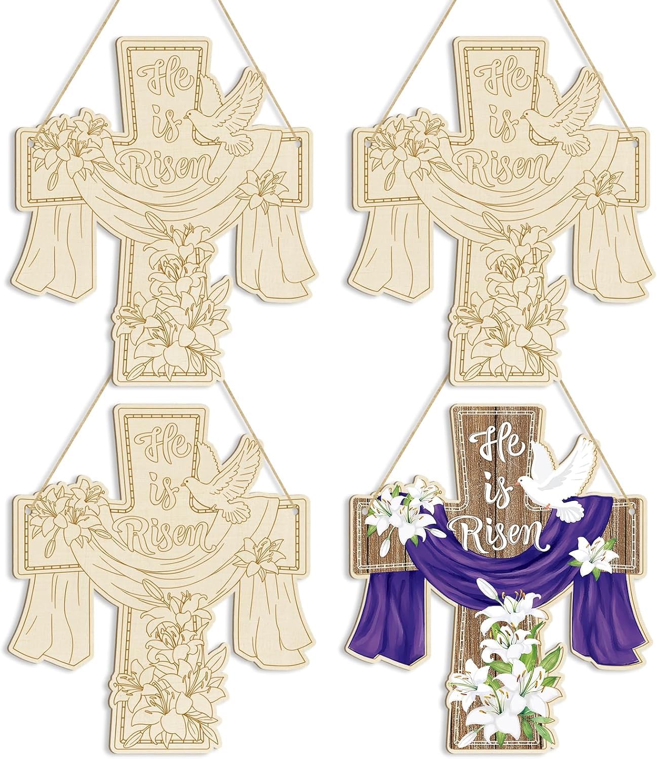 3 Pcs Wooden Easter Ornaments to Paint,Wooden DIY Blank Unfinished Christian Religious Ornament