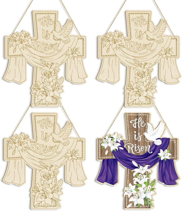3 Pcs Wooden Easter Ornaments to Paint,Wooden DIY Blank Unfinished Christian Religious Ornament