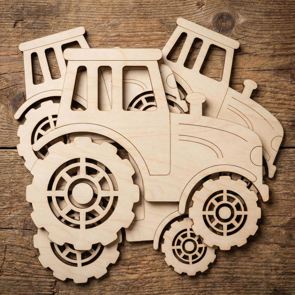 5 Pcs Wooden Tractor Cutouts 6 Inch | Unfinished Wood Farm
