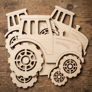 5 Pcs Wooden Tractor Cutouts 6 Inch | Unfinished Wood Farm