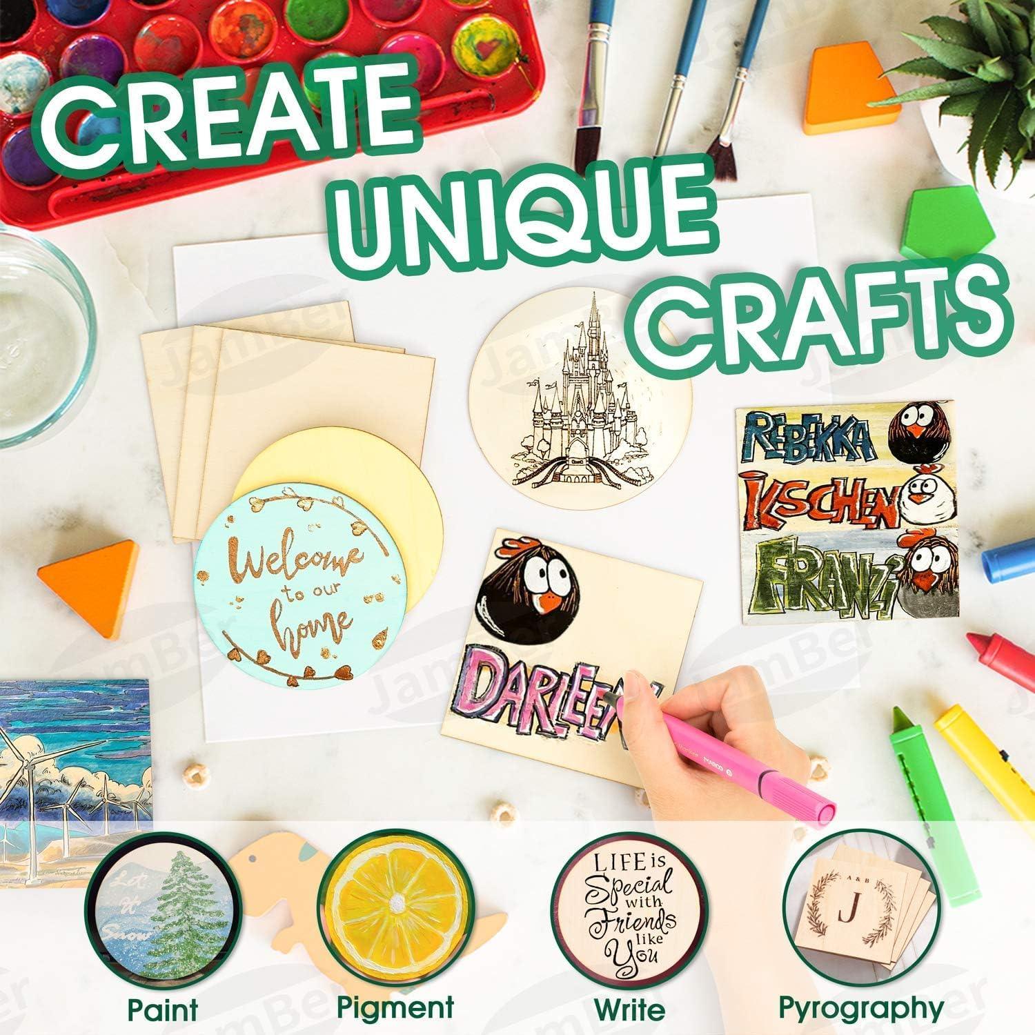 Haoser Combo 40 pcs MDF Art Craft Coaster 4" Inch Square + Round Shape Coasters Plain Wood Blank Cutouts for Tea Coffee Christmas Painting Slice Resin Mandala Arts Work & Decoration | Thickness:2.7 mm - Haoser