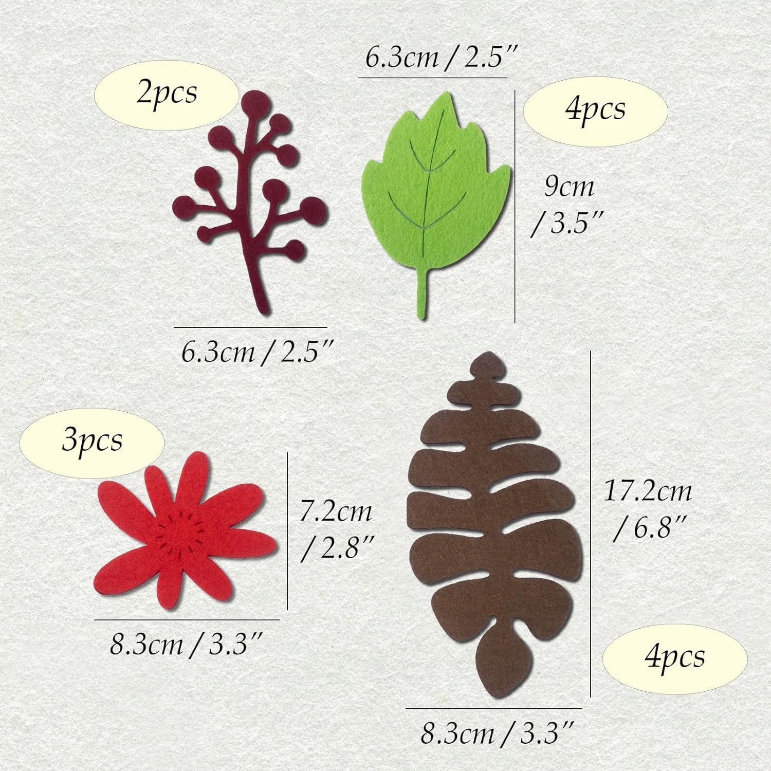 26 Pcs Felt Leaves and Flower Cutouts – Assorted Floral Felt Shapes for Crafts
