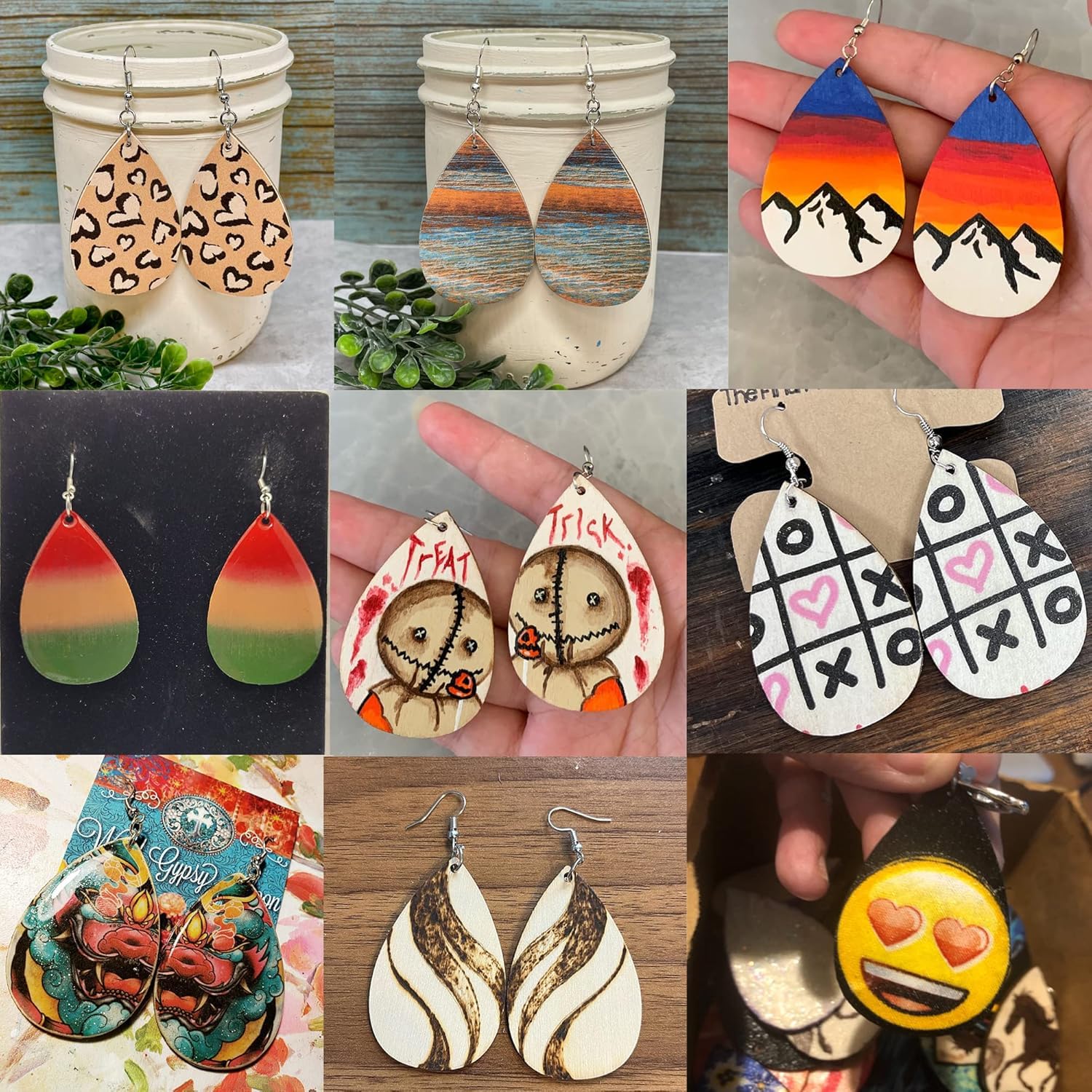 100 PCS Wooden Teardrop Earring Pendants – Unfinished Wood Hanging Ornaments