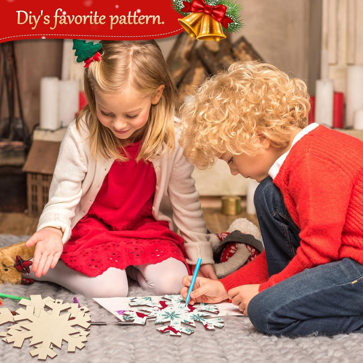 Curious Button 5 Pieces Unfinished Wooden Snowflakes Style Hanging Ornament for DIY Home Decoration, MDF Cutouts, Perfect Wooden Cutouts for Home Decor, Charming Wooden Hanging Ornaments (6.8x6.4IN) - Haoser
