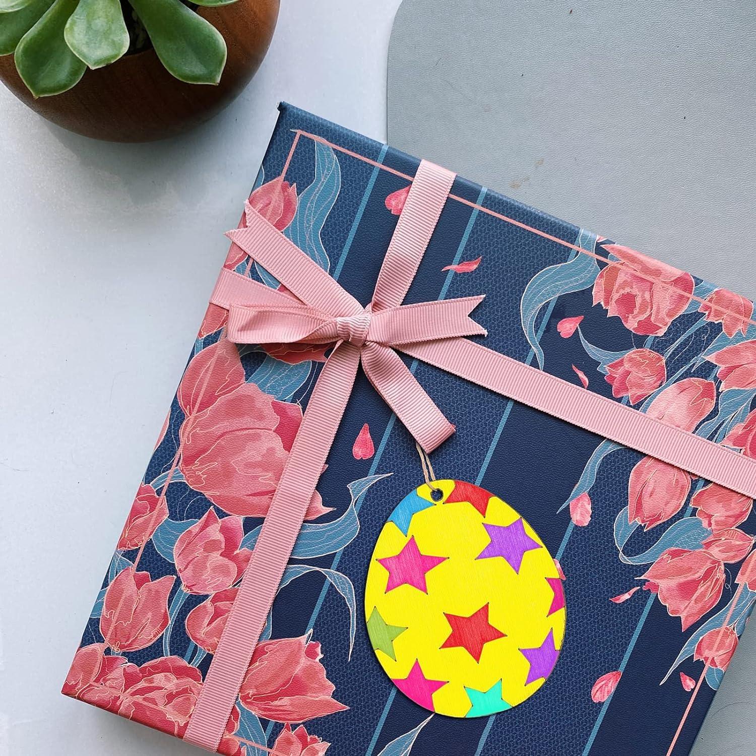 Haoser 16 PCS Easter Wooden Hanging Ornaments Unfinished Wood Slices Eggs Easter Crafts for Kids DIY Easter Decorations Party Supplies Decor - Haoser