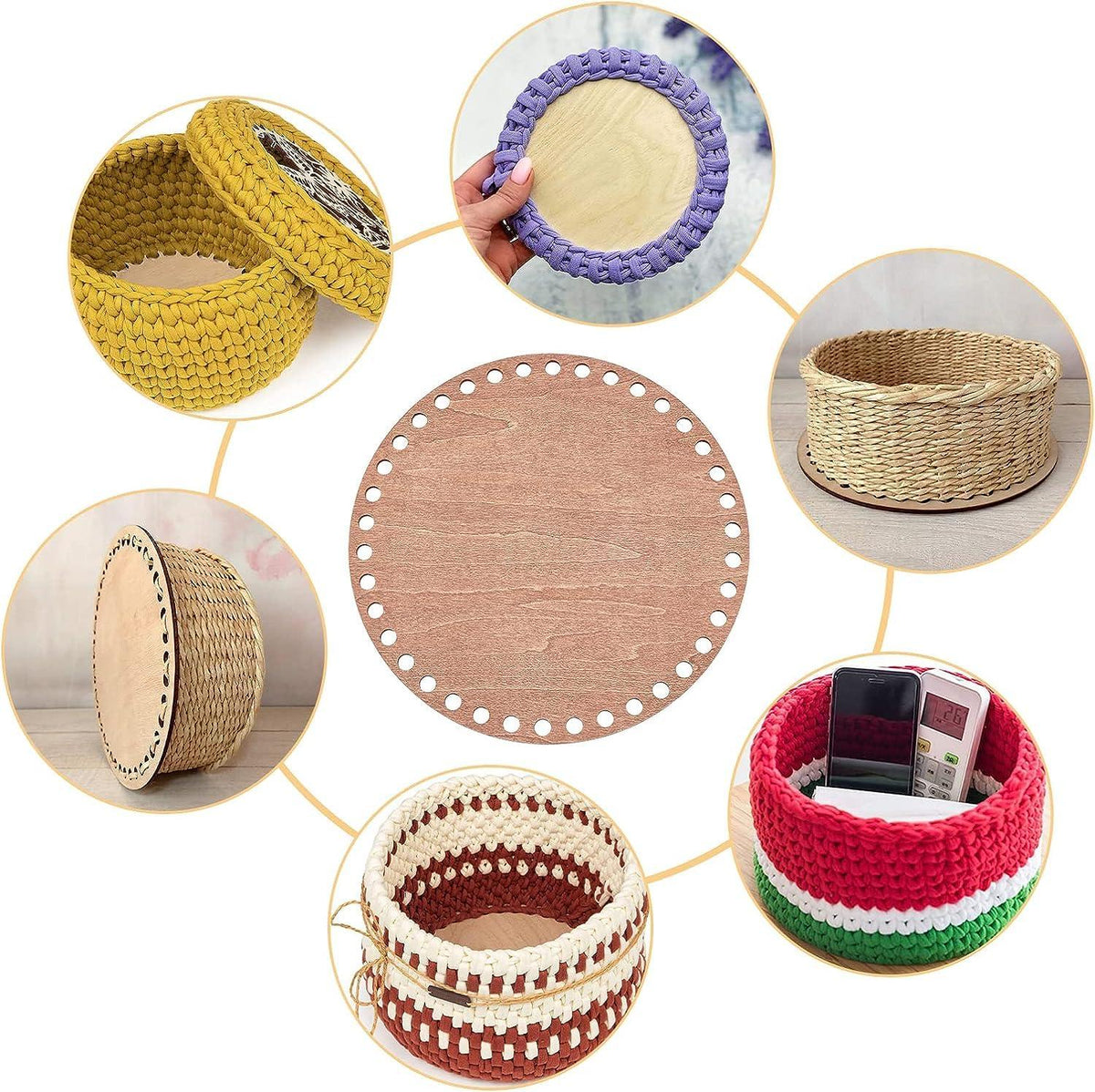 Haoser Basket Bottom for Crochet Unfinished Wooden Round Weaving Knitting Base for Crafts|Wooden Bottom for Crochet Baskets - Haoser