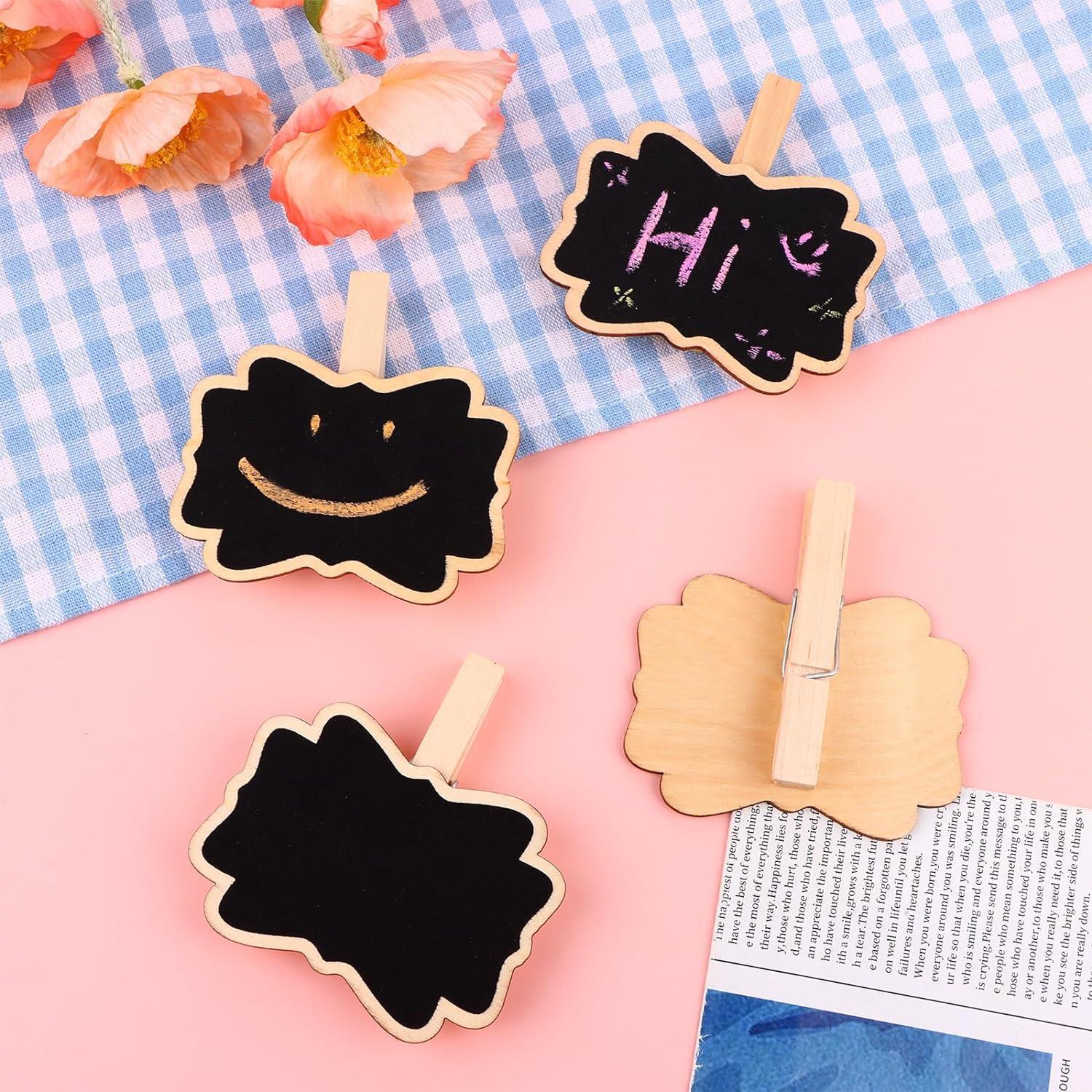 Haoser 12 Mini Retangle Chalkboard Blackboard with Wooden Clip Message Board Signs and Labels Clips - Haoser