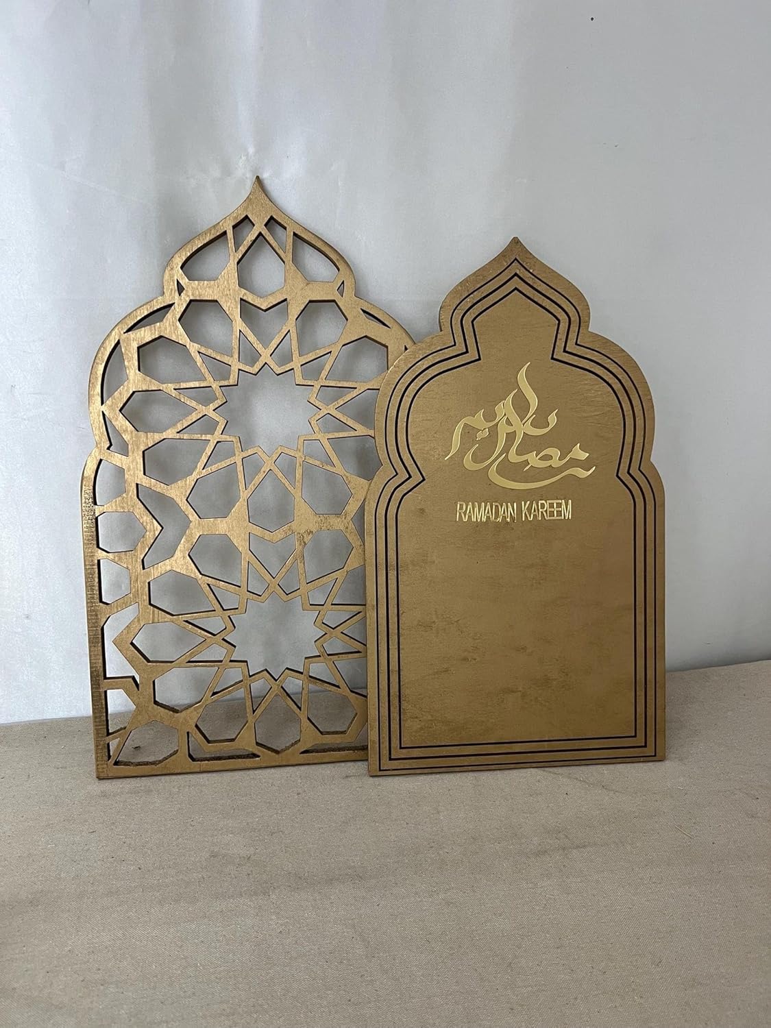 Ramadan Kareem Wooden Decoration Stand Set | Islamic Arch Design | Mosque Pattern Ramadan Decor for Home