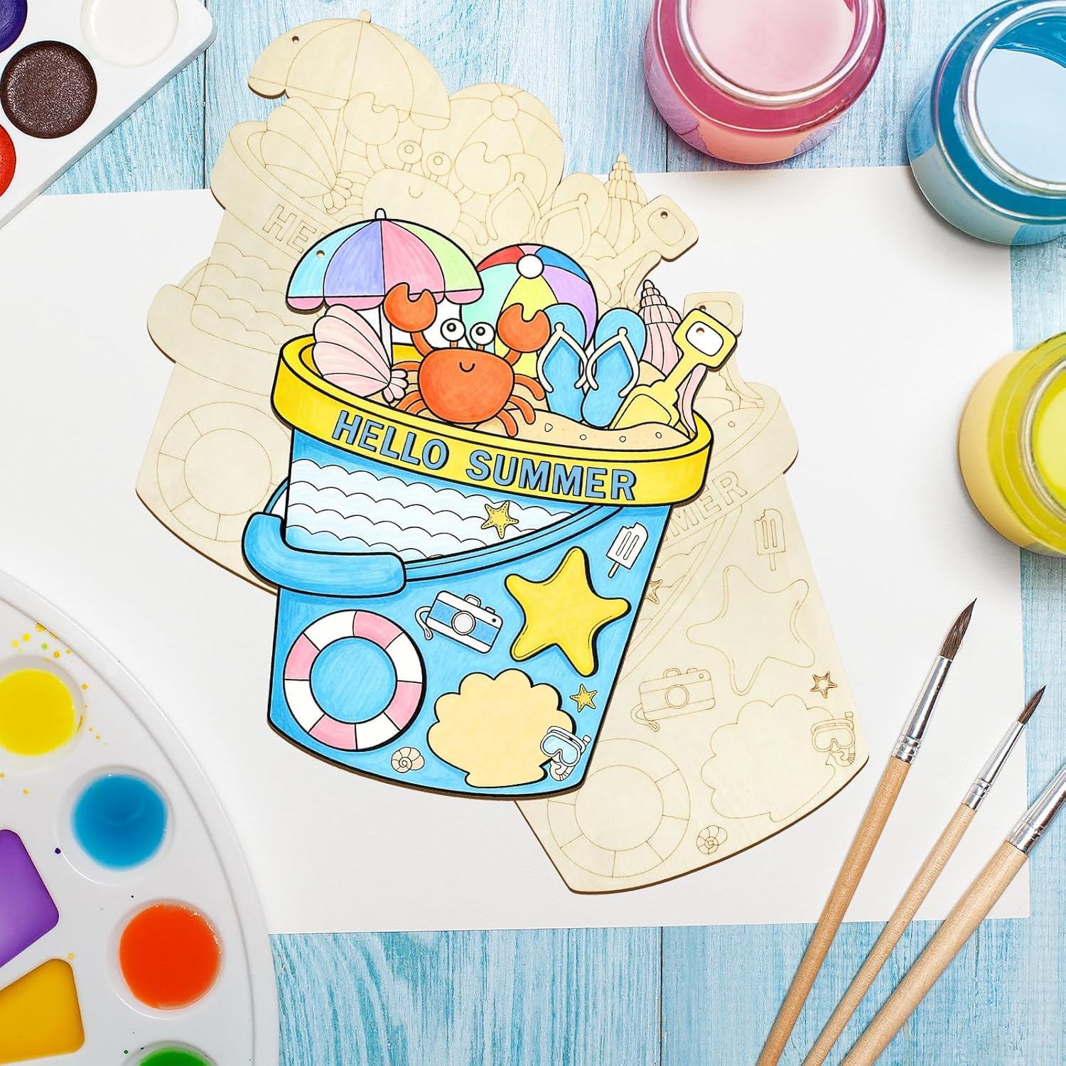 Paintable Summer Ornaments 3 Sets, Wooden Hello Summer Ornaments