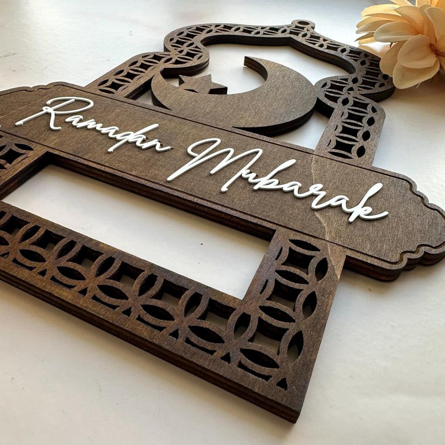 Ramadan Mubarak MDF Wood Sign | Islamic Eid Decor Hanging Lantern Shape