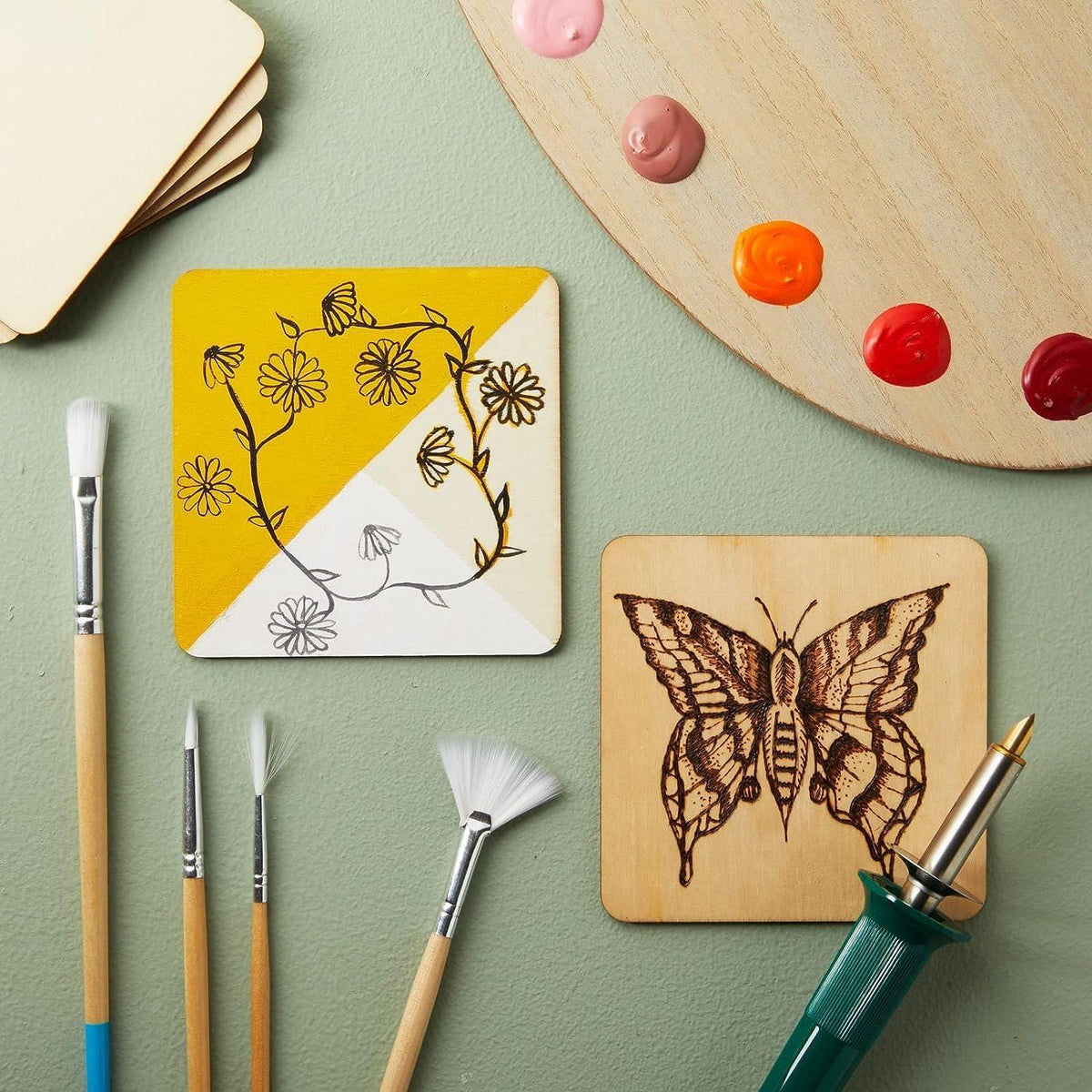 Haoser Wood Squares for Crafts, Unfinished Wooden Square Cutouts,Unfinished Round Square Wood Slices Board for Resin Art, Mandala Art, Pyrography, Painting, MDF Square Board - Haoser