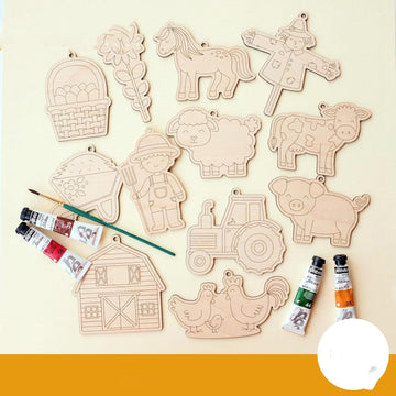 12 Pcs Farm Animal Paint Kit for Kids | DIY Craft Kit 4 Inch | Wooden Coloring Activity Set