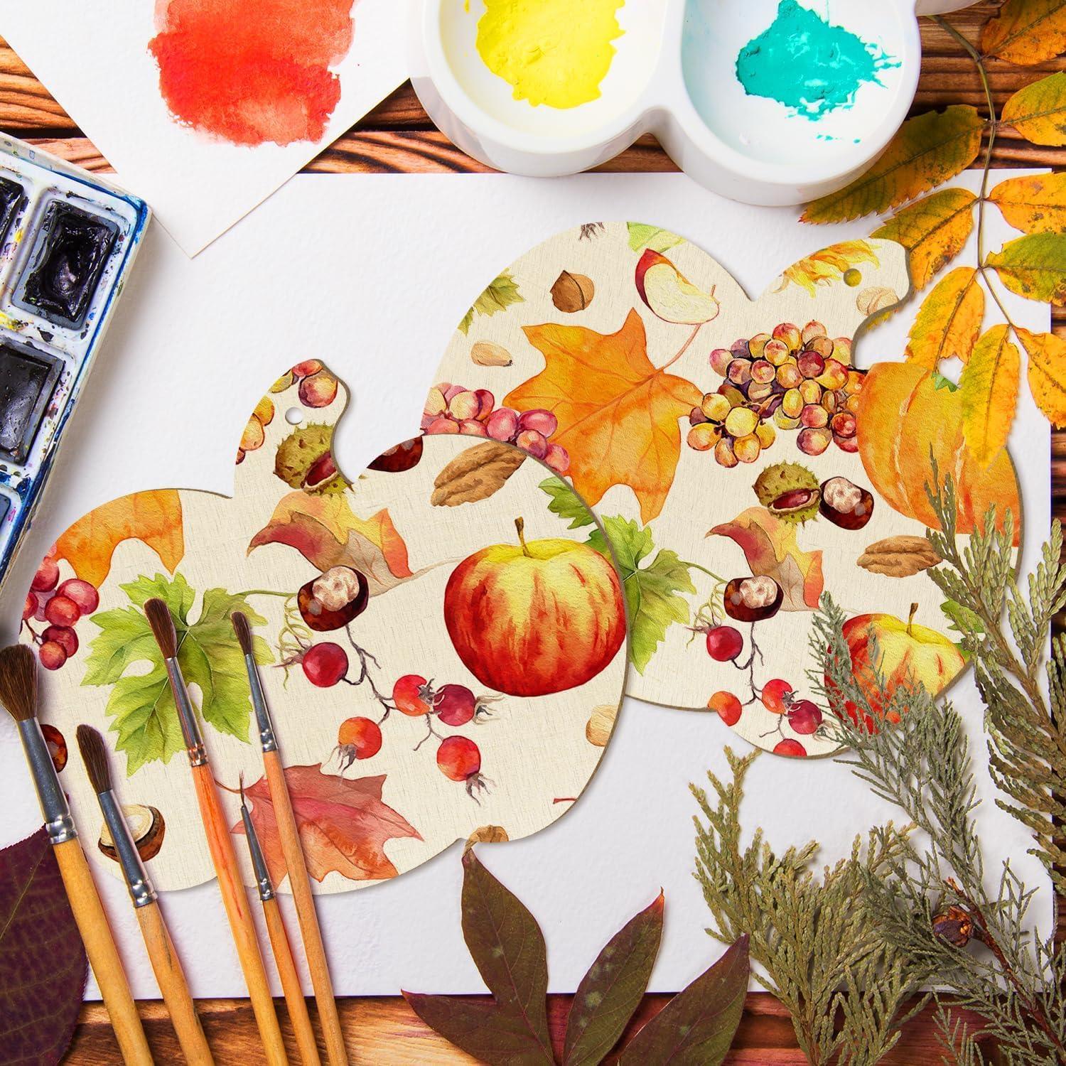 Curious Button 5 Pieces Unfinished Wooden Pumpkin2 Style Hanging Ornament for DIY Home Decoration, MDF Cutouts, Perfect Wooden Cutouts for Home Decor, Charming Wooden Hanging Ornaments (7x7IN) - Haoser