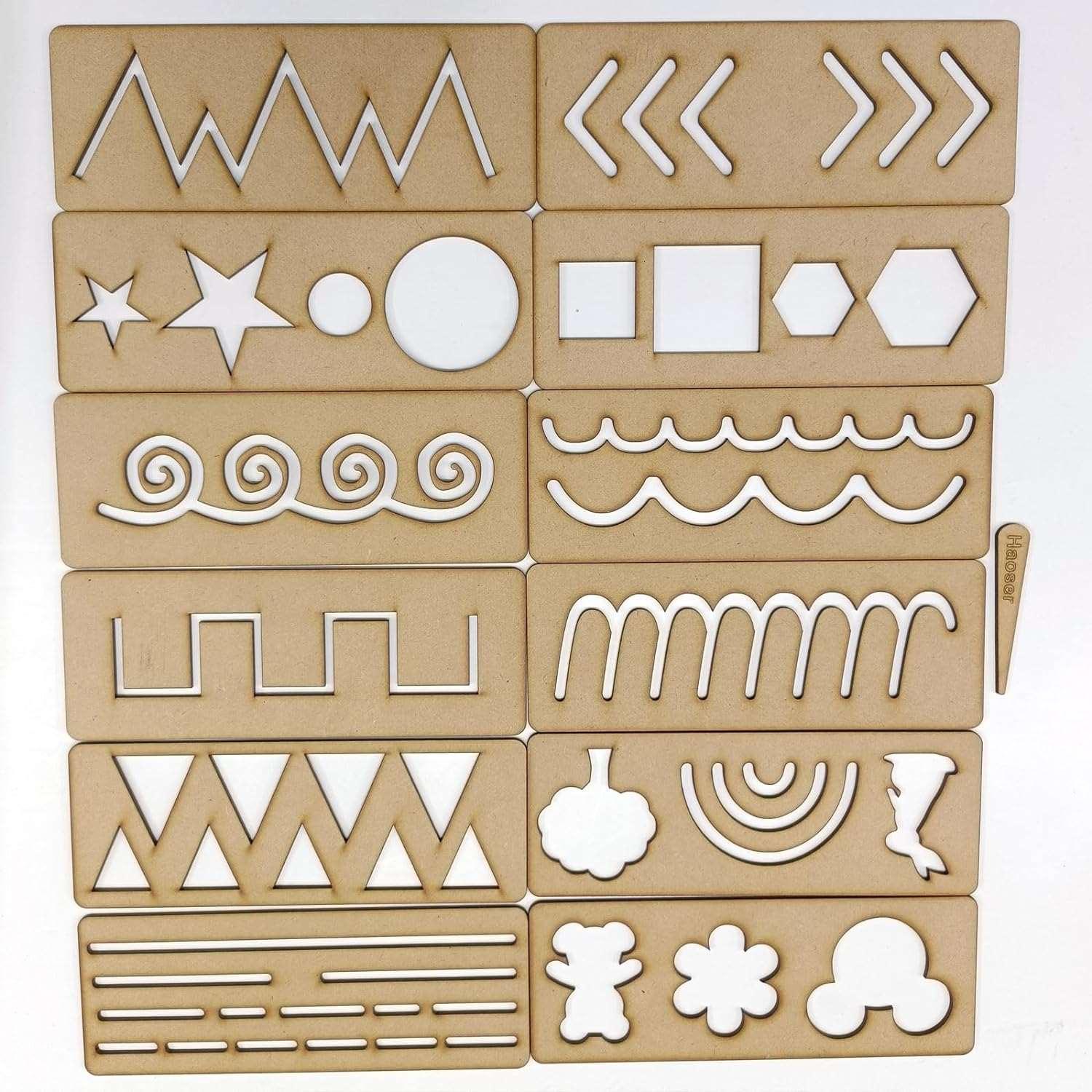 Haoser Wooden Line Tracing Board Prewriting Tracing Tiles a Set of 12 Tracing Tiles Montessori Learning Resources for Pre Writing Skills Development and Motor Skills Enhancement - Haoser