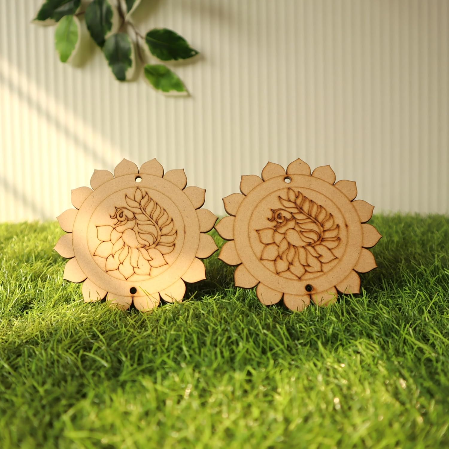 Pack of 2 Car Hanging Wooden MDF Ornaments Designs (3.5 Inch)
