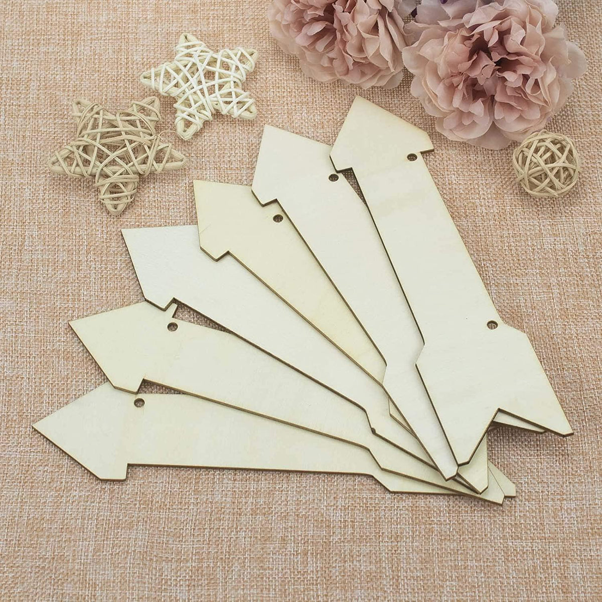 Haoser 15 Pack Unfinished Wood Sign Blank Arrow Hanging Wooden Plaque DIY Home Decor Wooden Arrow Cutouts for Weddings and Birthdays Party, Door Wall Art Decorative, 7.9x2 Inch - Haoser