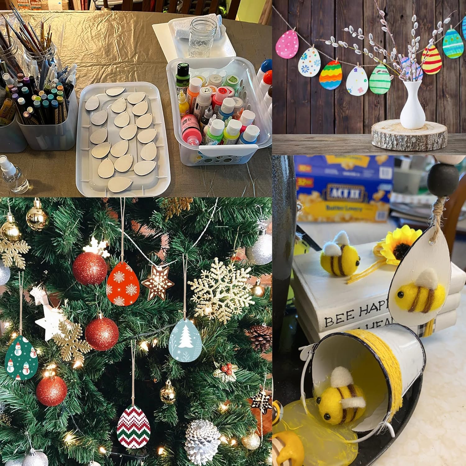 100 PCS Wooden Teardrop Earring Pendants – Unfinished Wood Hanging Ornaments