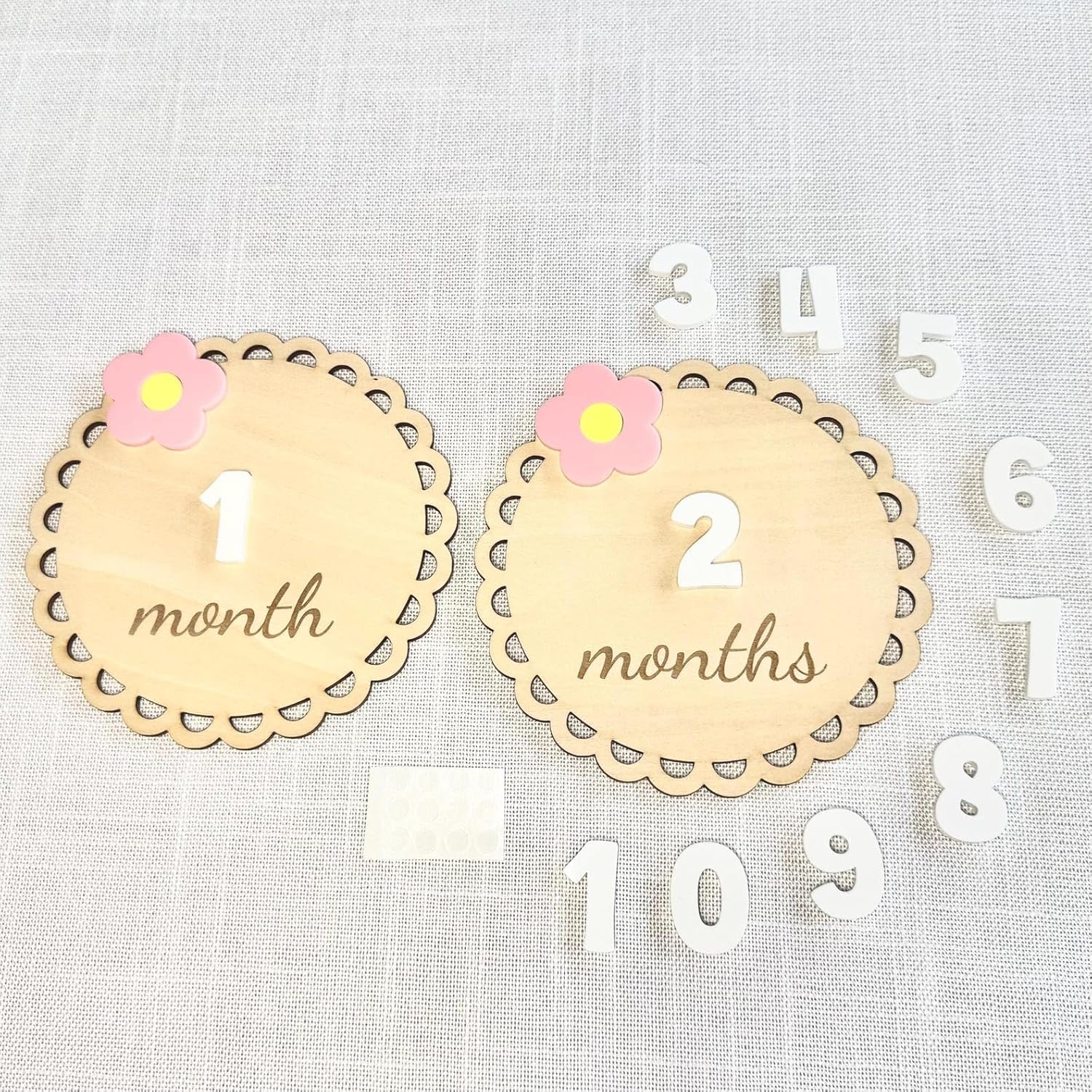 Flower Baby Monthly Milestone Marker Wooden Disc | Baby Photo Prop for First Year