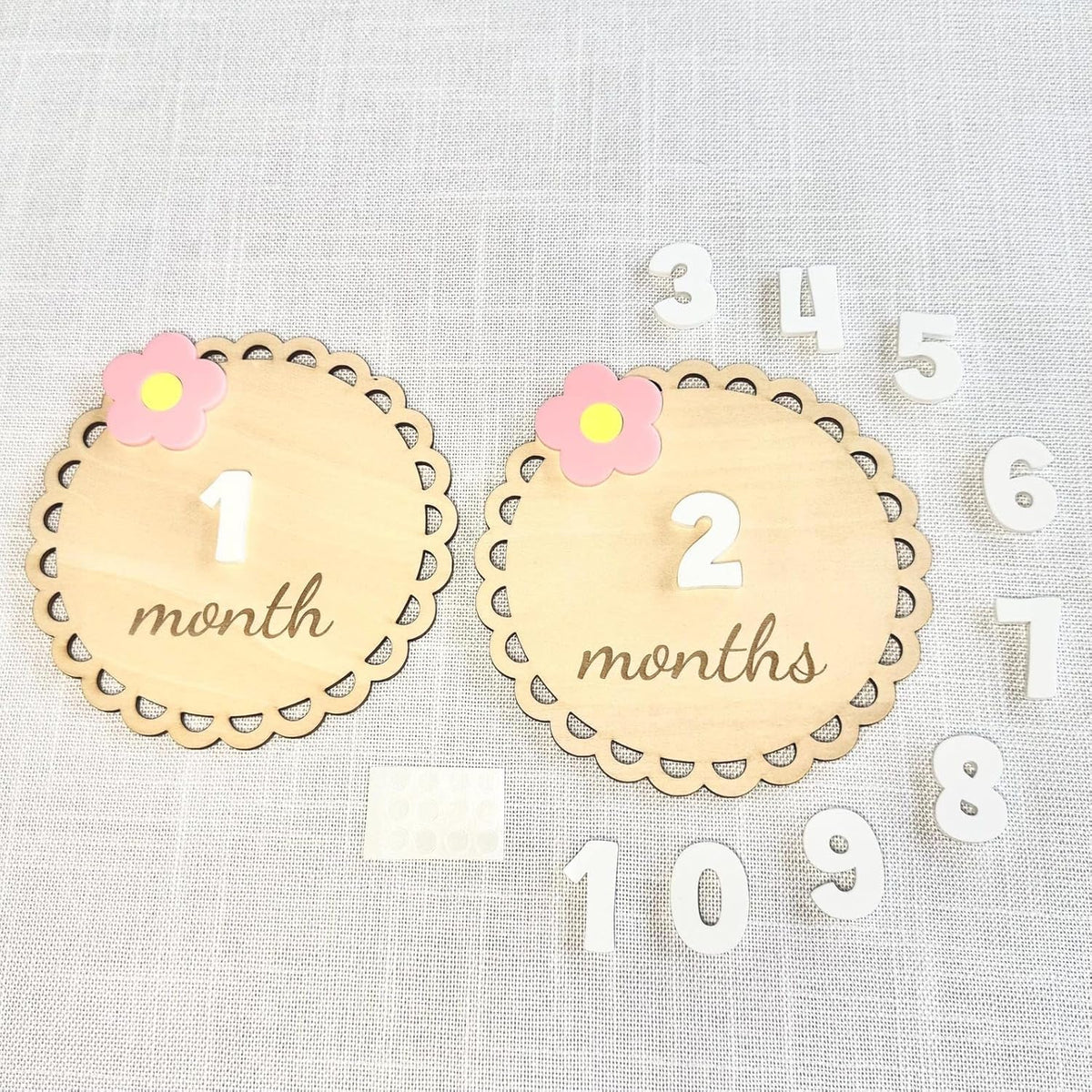 Flower Baby Monthly Milestone Marker Wooden Disc | Baby Photo Prop for First Year