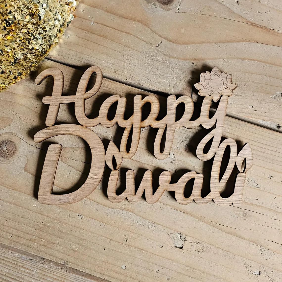 Happy Diwali Wooden Word Decoration | MDF Festive Wall & Table Decor | Wooden Diwali Hanging Plaque | Size 25X16 cm