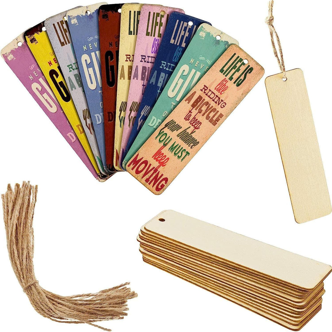 Haoser Pack 20 Wood Blank Bookmarks DIY Wooden Craft Bookmark Unfinished Wood Hanging Tags Rectangle Shape Blank Bookmark, Wooden Tags Crafts for Wedding Decor Handmade Tags Gifts Tags, - Haoser