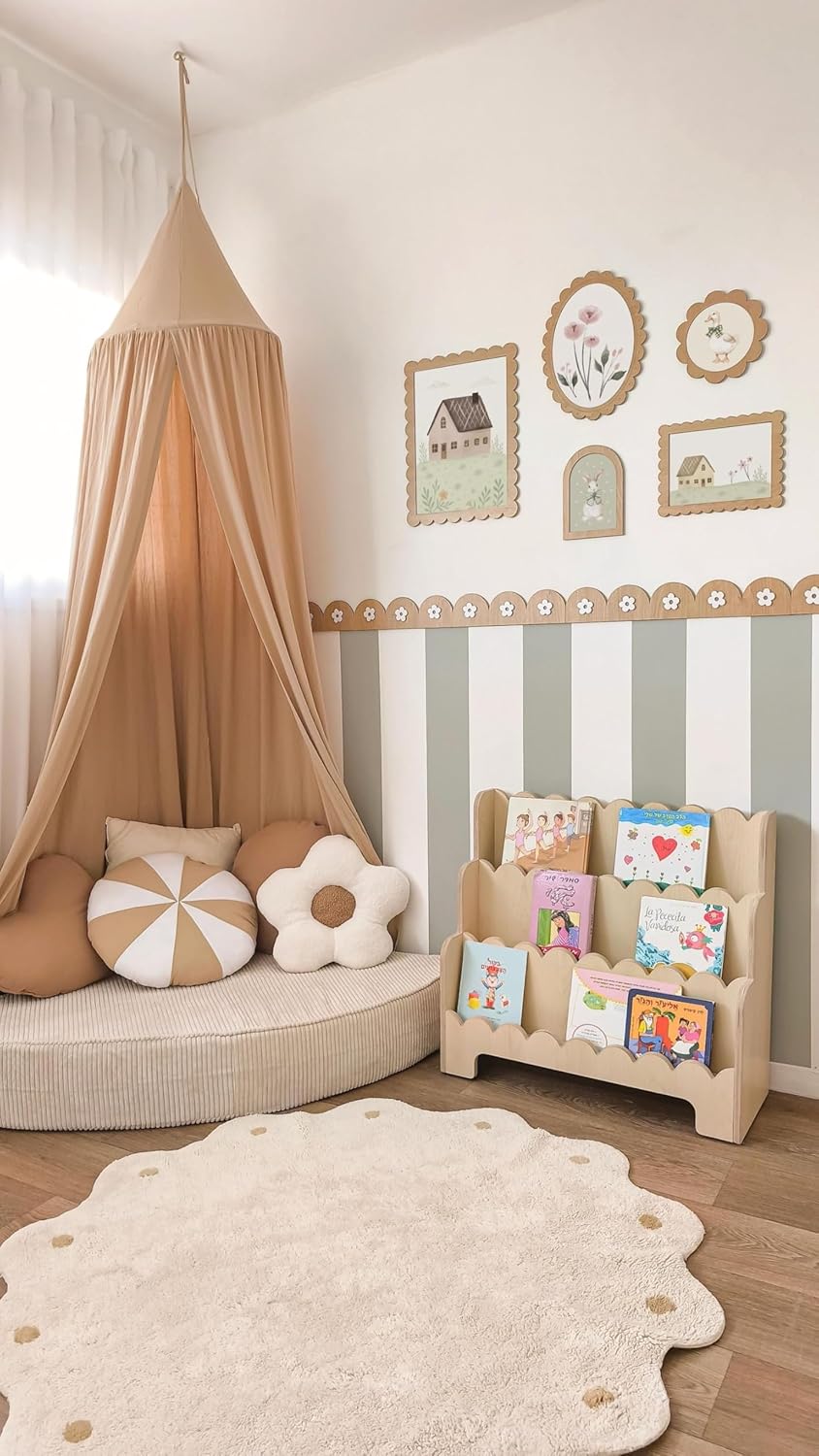 3 Pcs Wooden Scalloped Wall Molding with Daisy Flower Design | Decorative Chair Rail