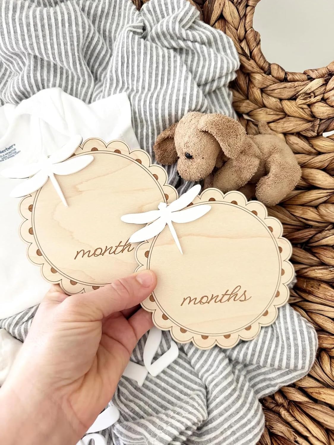 3D Monthly Milestone Discs for Baby Photos – Wooden Dragonfly Engraved