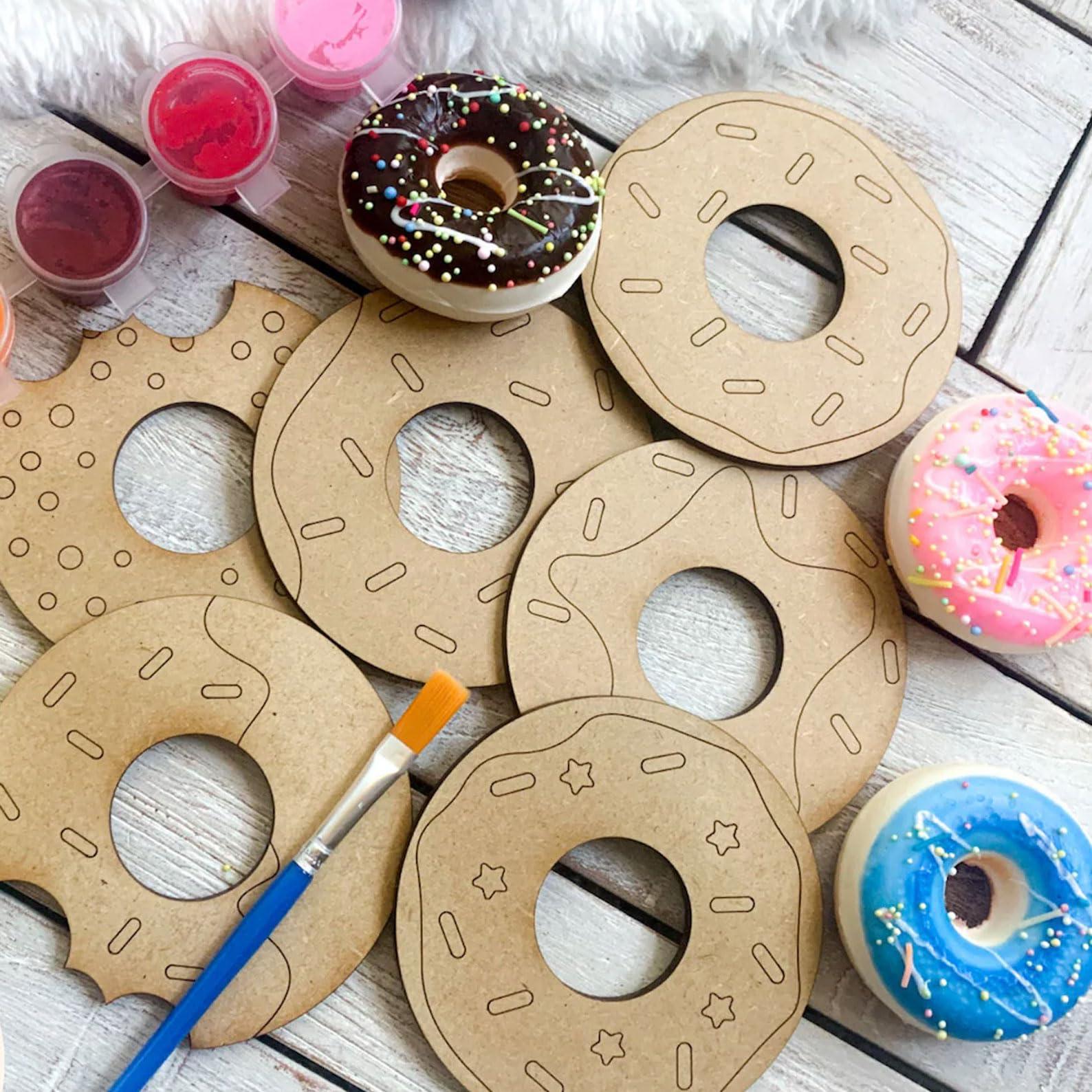 Curious Button Donuts Wood DIY Crafts Cutouts Wooden Donuts Shaped Hanging Ornaments with Hole| Painting kit for Kids|Art and Craft Kit for Kids|Best for Return Gift Items - Haoser