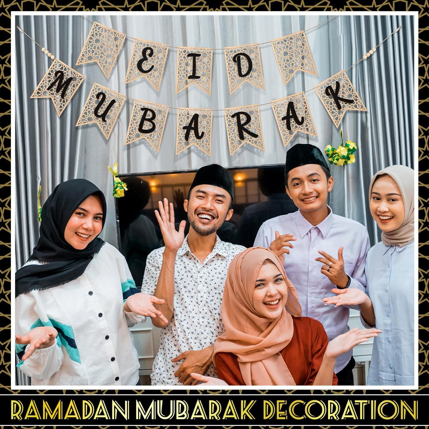 Haoser Ramadan Banner Set Wood Ramadan Decoration