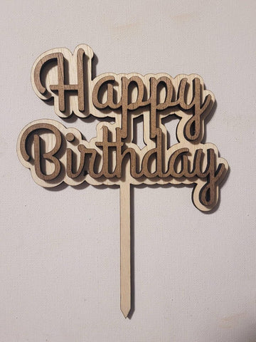 Happy Birthday Wooden Cake Topper 2 Layer Boho Style | 5x4 Inch Birthday Cake Decoration Topper