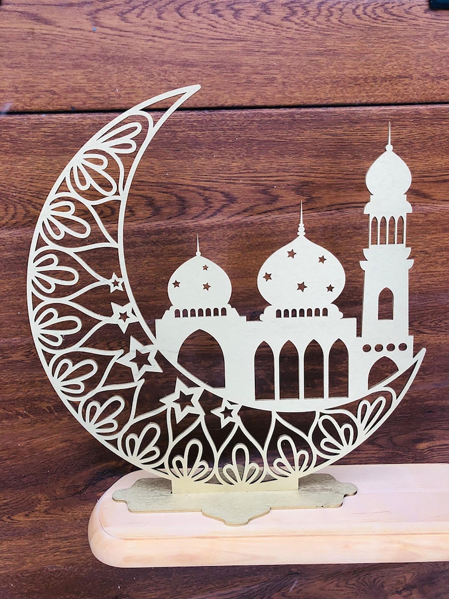 Curious Button Beautiful Wooden Masjid Table Decor for Ramadan Gifts, Tabletop Display, Ramadan Decor, Wooden Cutouts, Eid Decoration, MDF Home Decor (25cm) - Haoser