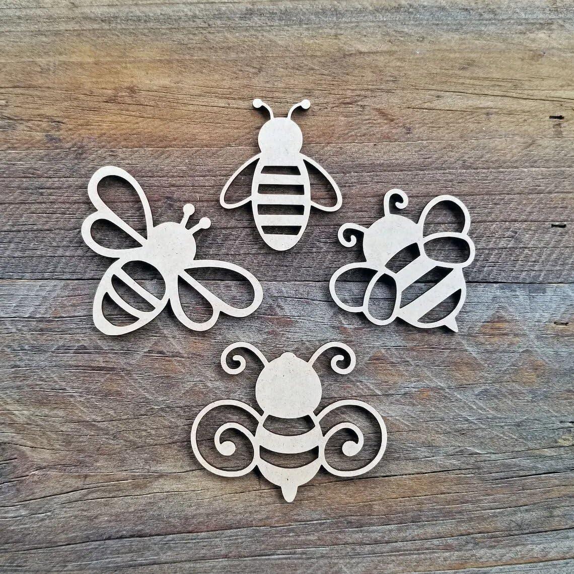 Haoser Pack of 20 Bee Unfinished Blank Wooden Cutouts Craft for Children's Painting DIY Room Decoration Gift Giving Surprise (1.9 Inch) Bee Bumble Bee Theme Cutout Birthday Decoration - Haoser