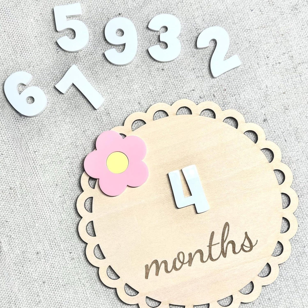 Flower Baby Monthly Milestone Marker Wooden Disc | Baby Photo Prop for First Year