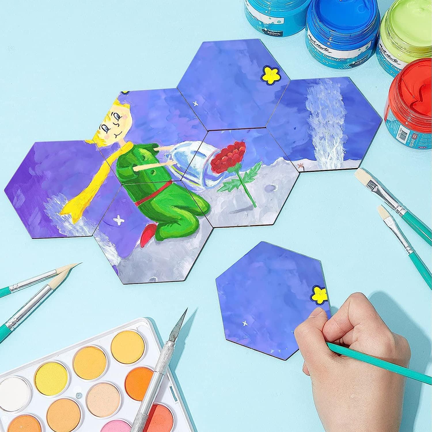 Haoser 15 Pack Unfinished Wooden Hexagon Pieces for DIY Crafts, 3 Inch Cutouts for Wood Burning, Painting, Wall Decorations - Haoser