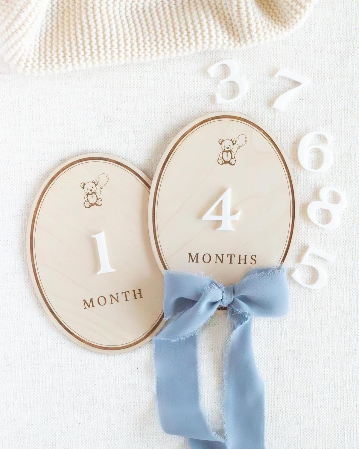 Wooden Baby Milestone Cards Set Teddy Bear Theme | 6 x 4.75 Inch Month Cards for Baby