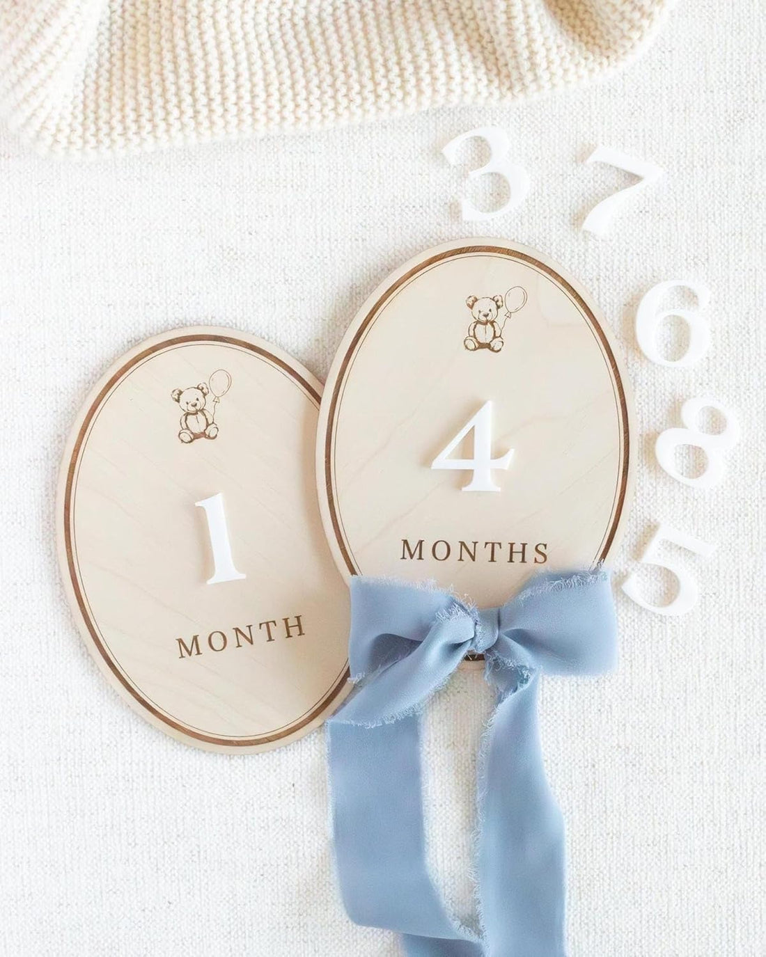 Wooden Baby Milestone Cards Set Teddy Bear Theme | 6 x 4.75 Inch Month Cards for Baby