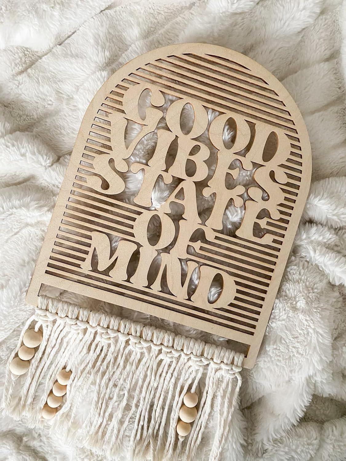 Haoser Good Vibes State of Mind macrame wall hanging arch sign retro decor