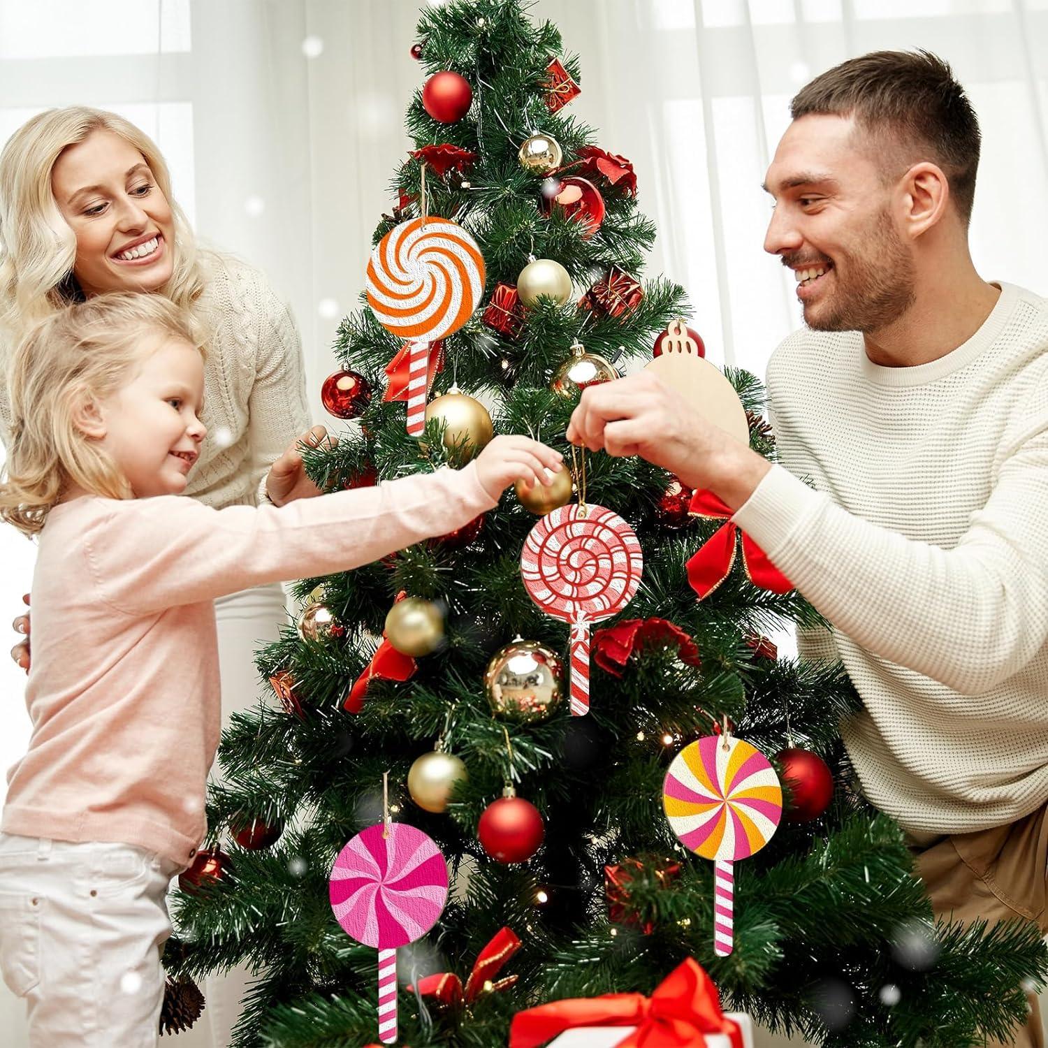 Curious Button 5 Pieces Unfinished Wooden Lollipops Style Hanging Ornament for DIY Home Decoration, MDF Cutouts, Perfect Wooden Cutouts for Home Decor, Charming Wooden Hanging Ornaments (7x4IN) - Haoser