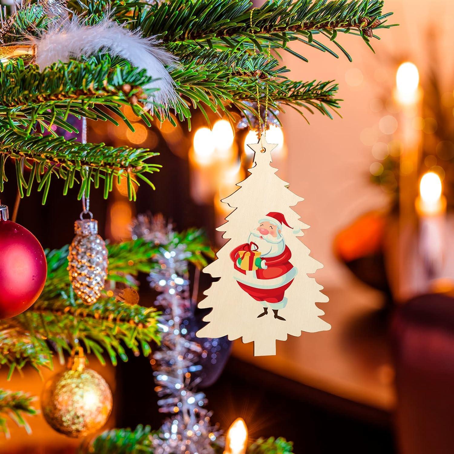 Curious Button 5 Pieces Unfinished Wooden Christmas Tree Style Hanging Ornament for DIY Home Decoration, MDF Cutouts, Perfect Wooden Cutouts for Home Decor, Charming Wooden Hanging Ornaments (7x4.3IN) - Haoser