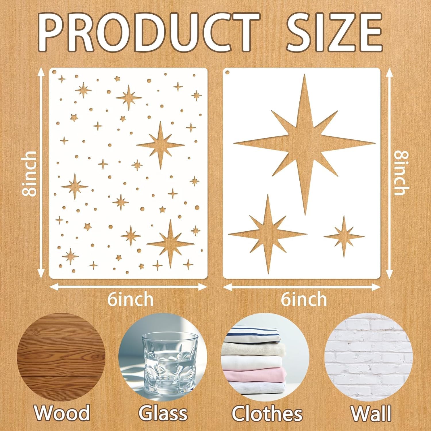 6 Pcs DIY Reusable Star Pattern Painting Stencils Set – Plastic Templates for Wall