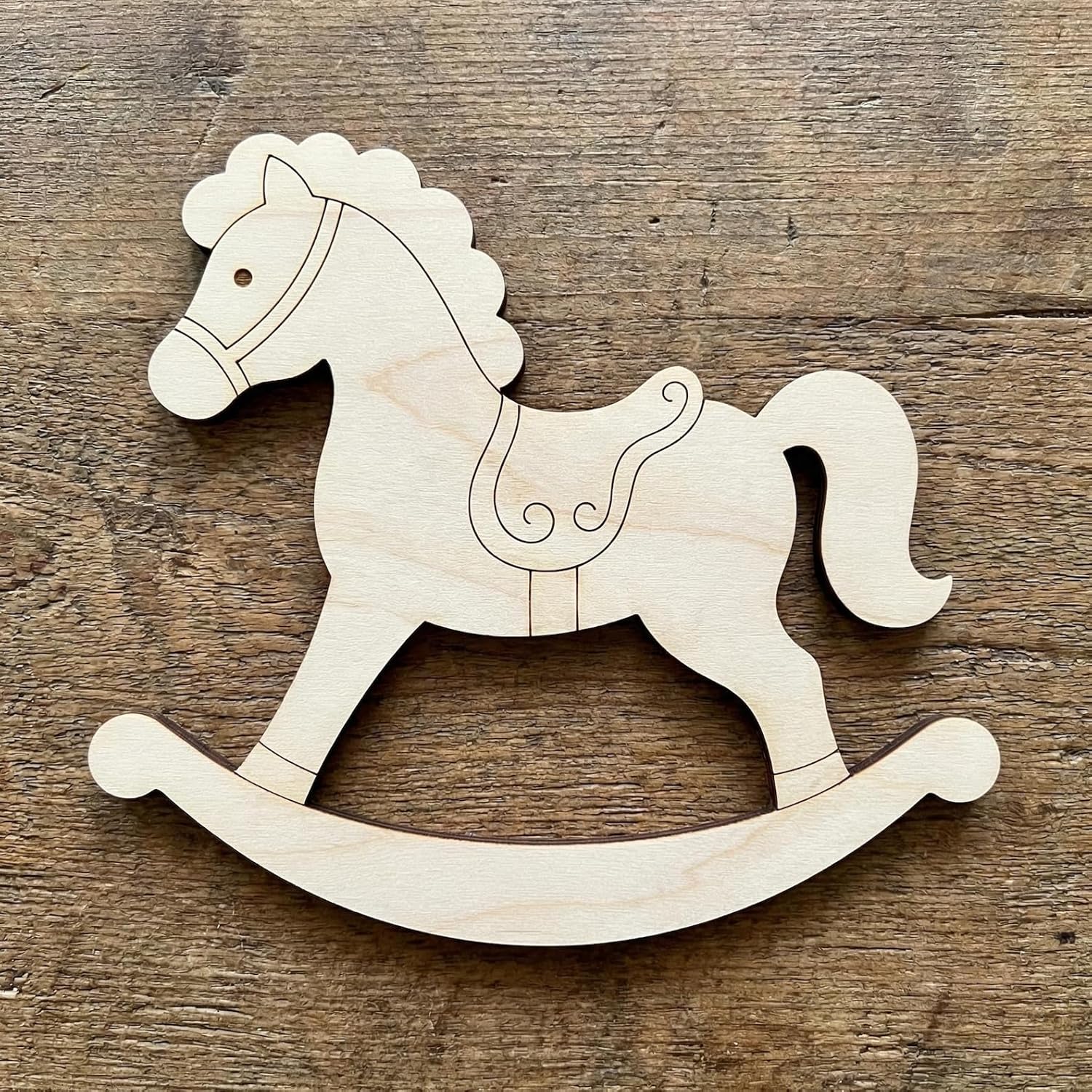 Set of 4 Wooden Rocking Horse Craft Blanks | 6 Inch Birch Plywood Cutouts