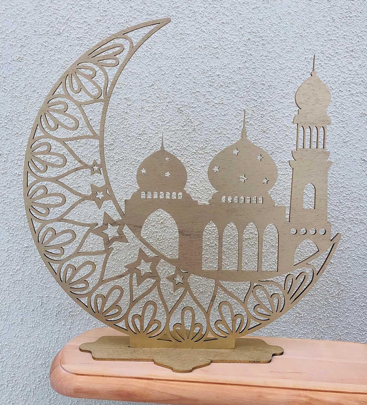 Curious Button Beautiful Wooden Masjid Table Decor for Ramadan Gifts, Tabletop Display, Ramadan Decor, Wooden Cutouts, Eid Decoration, MDF Home Decor (25cm) - Haoser