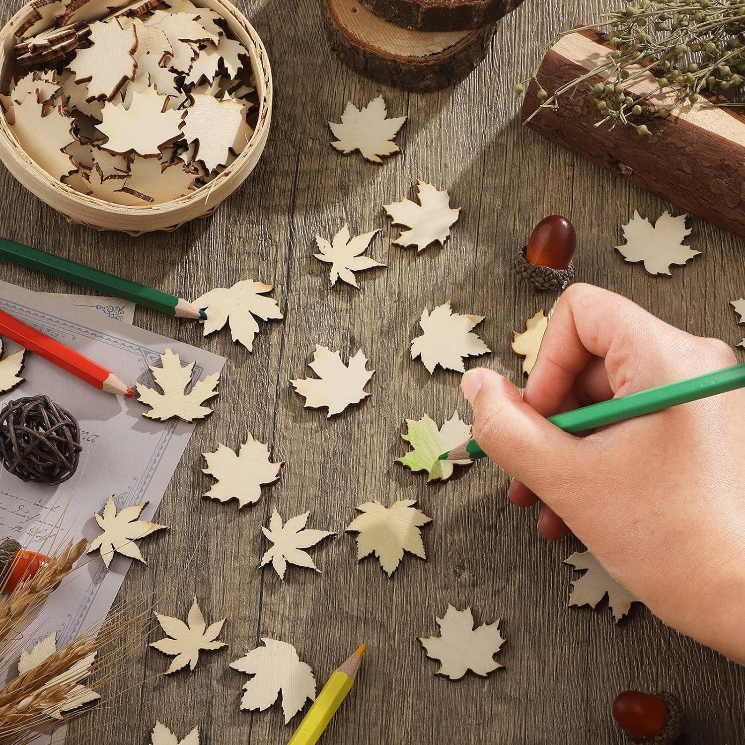 Haoser Wooden Maple Leaf Slice Maple Leaf Wood Pieces Mini Wooden Maple Leaf Cutout Unfinished Blank for Thanksgiving Fall DIY Decoration 1.2 Inch 80 Pieces - Haoser