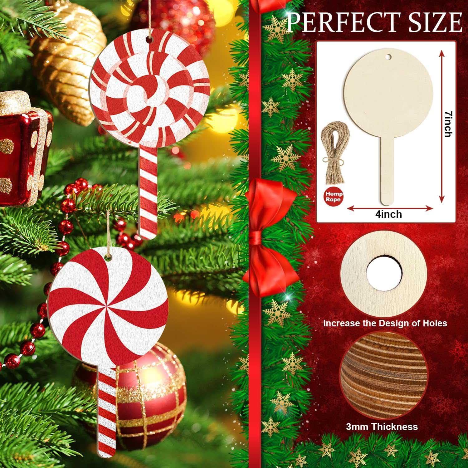 Curious Button 5 Pieces Unfinished Wooden Lollipops Style Hanging Ornament for DIY Home Decoration, MDF Cutouts, Perfect Wooden Cutouts for Home Decor, Charming Wooden Hanging Ornaments (7x4IN) - Haoser