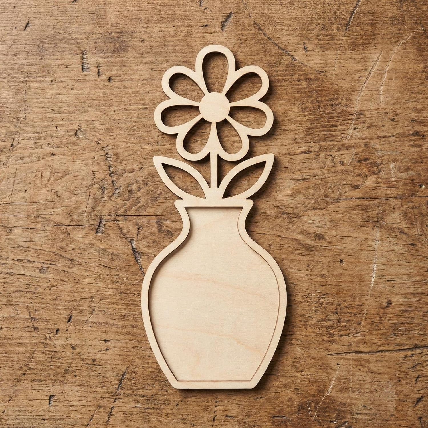 Wooden 5 Pcs Wooden Daisy Flower in Vase Craft Blank 4 Inch | MDF Floral Cutout | DIY Flower Craft Shape for Painting